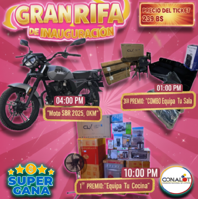 GRAN RIFA INAUGURAL, 3 PREMIOS!